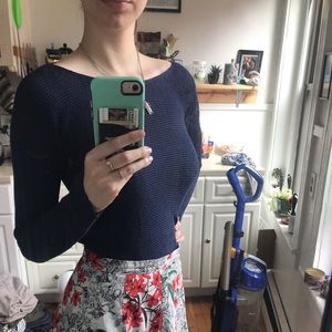 Theory Boatneck Navy Linen Blend Top